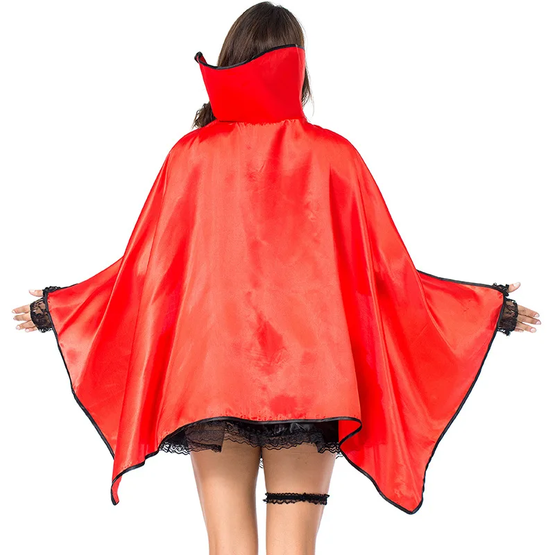 

Red Cloak + Sexy Skirts Women Halloween Vampire Costumes Female Queen Cosplay Carnival Purim Nightclub Bar Role Play Party Dress