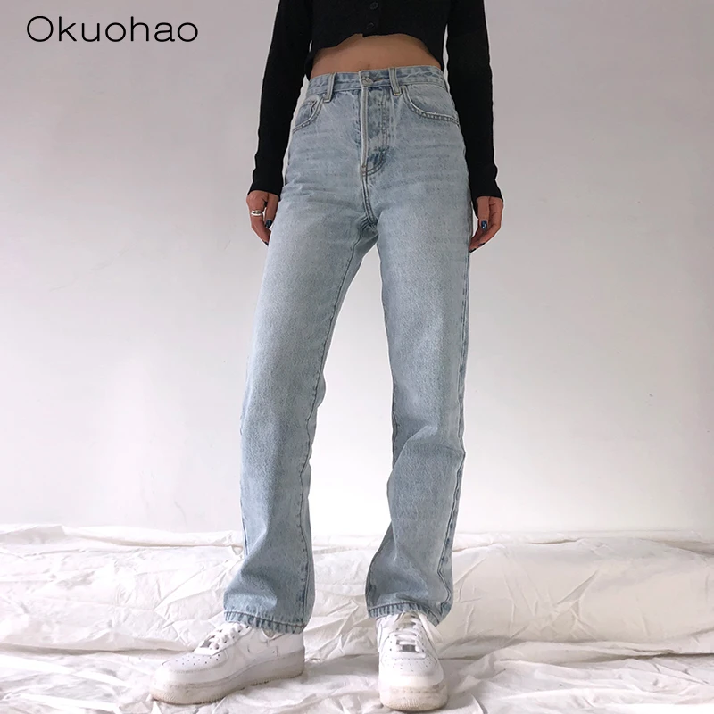 

FAKUNTN 2021 High Waist Loose Jeans For Women Comfortable Fashion Casual Straight Leg Baggy Pants Mom Jeans Washed Boyfriend