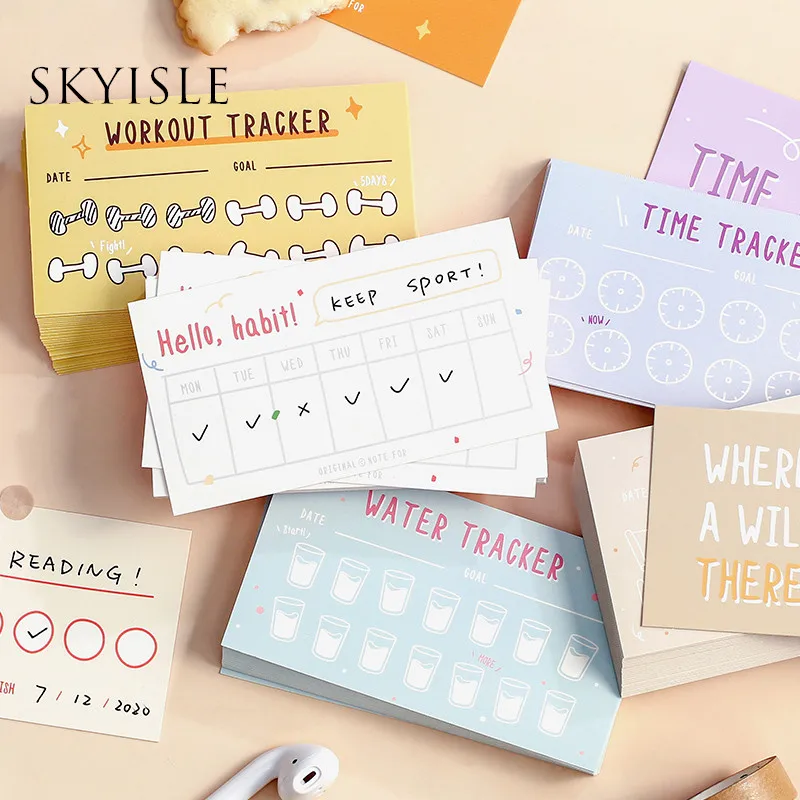 

SKYISLE Small habit memo pad, salt basic list, punch card, non-sticky message paper, hand account collage, diy decoration materi