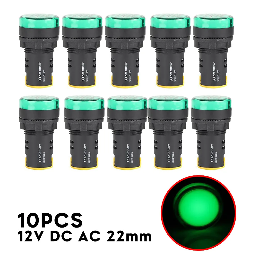 

Green Signal Indicator LED Light Power Set 10pcs 12V AC50~60Hz AD16-22D/S