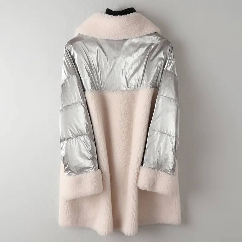 Новинка 2019 года Зимний пуховик из стриженной овечей шерсти в Корейском стиле