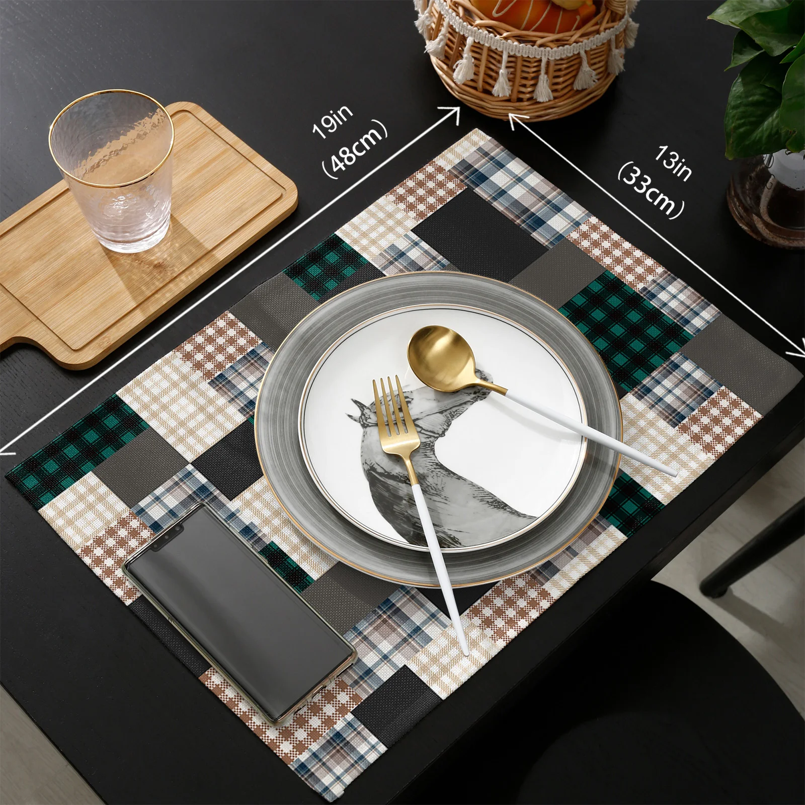 

Buffalo Grid Texture Squares Table Runner Set Wedding Table Decoration Home Kitchen Dining Table Decor Placemats