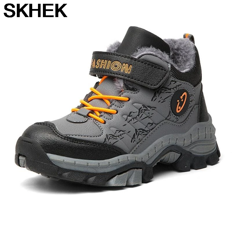 

Детская Хлопковая обувь SKHEK, детская зимняя Нескользящая спортивная обувь для мальчиков с бархатной подкладкой, теплые толстые кроссовки, о...