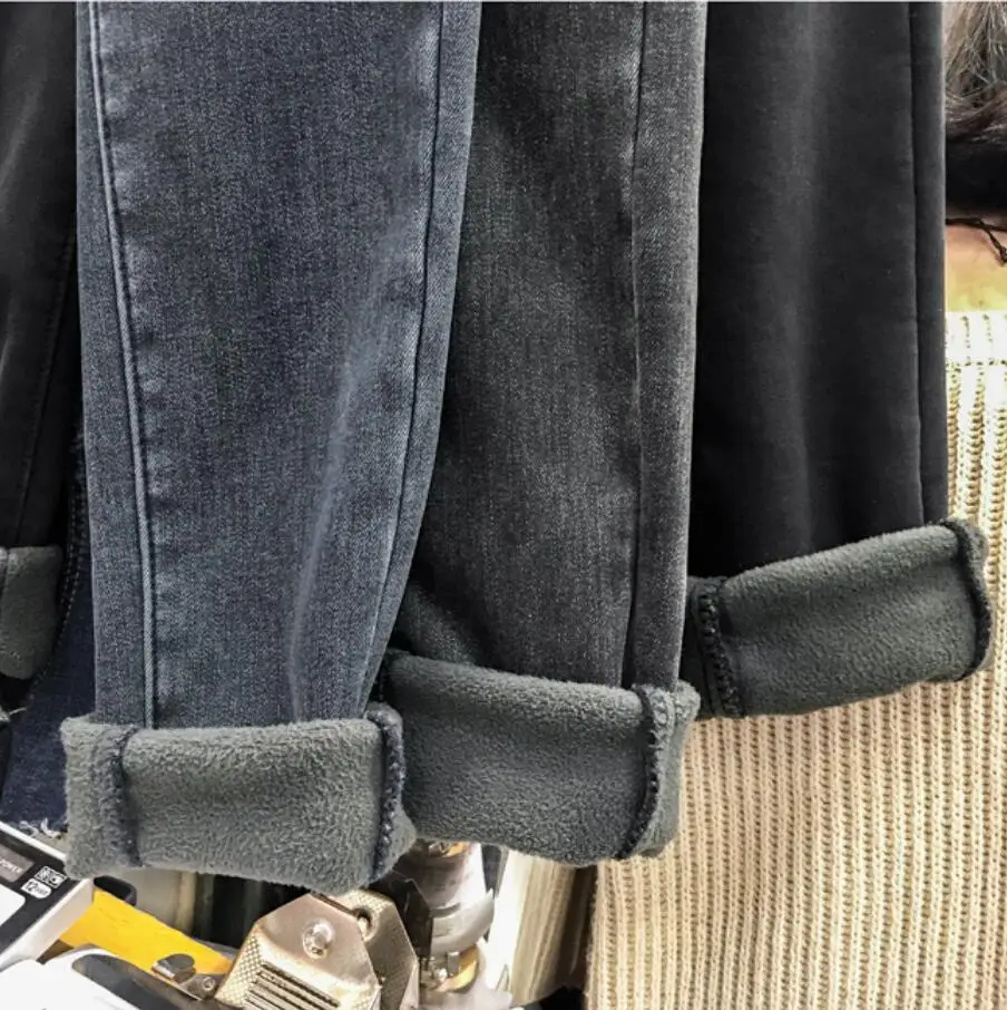 

Autumn Winter high waist stretch skinny plus velvet thicken jeans woman fashion denim pants female trousers s427