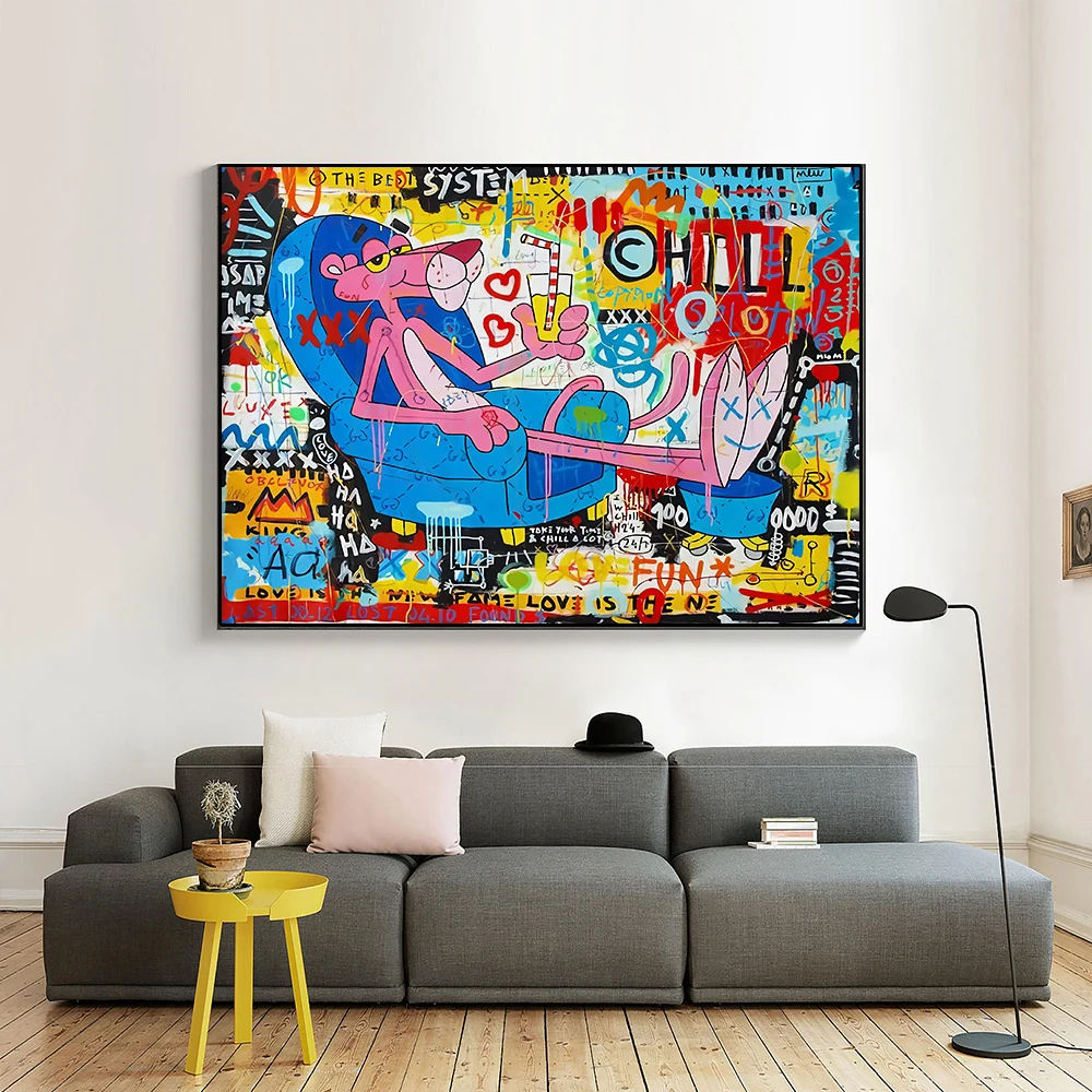 Street Graffitti Art Canvas Posters and Prints Pink Leopard Pop  Cartoon Painting on The Wall Picture for Living Room Home Decor