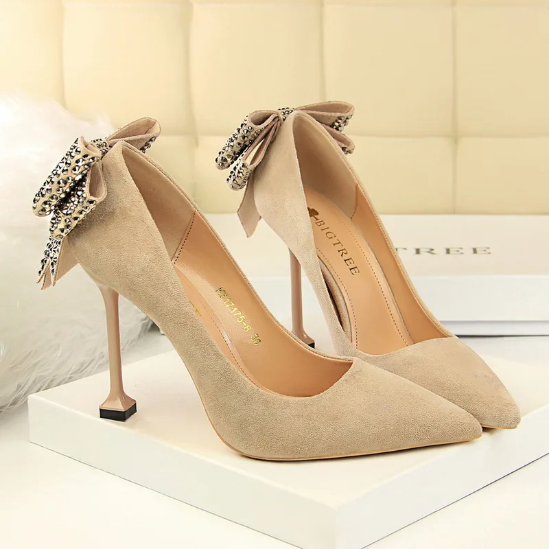 QWEDF 2019 Korean fashion nightclub shallow mouth 9CM high heel sexy rhinestone bow stiletto single shoes GB-82 | Обувь
