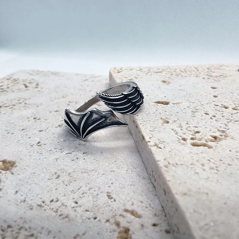 

New Hot Sale Couple Retro Silver Color Angel Devil Opening Adjustable Ring Fashion Jewelry Gift BR J341