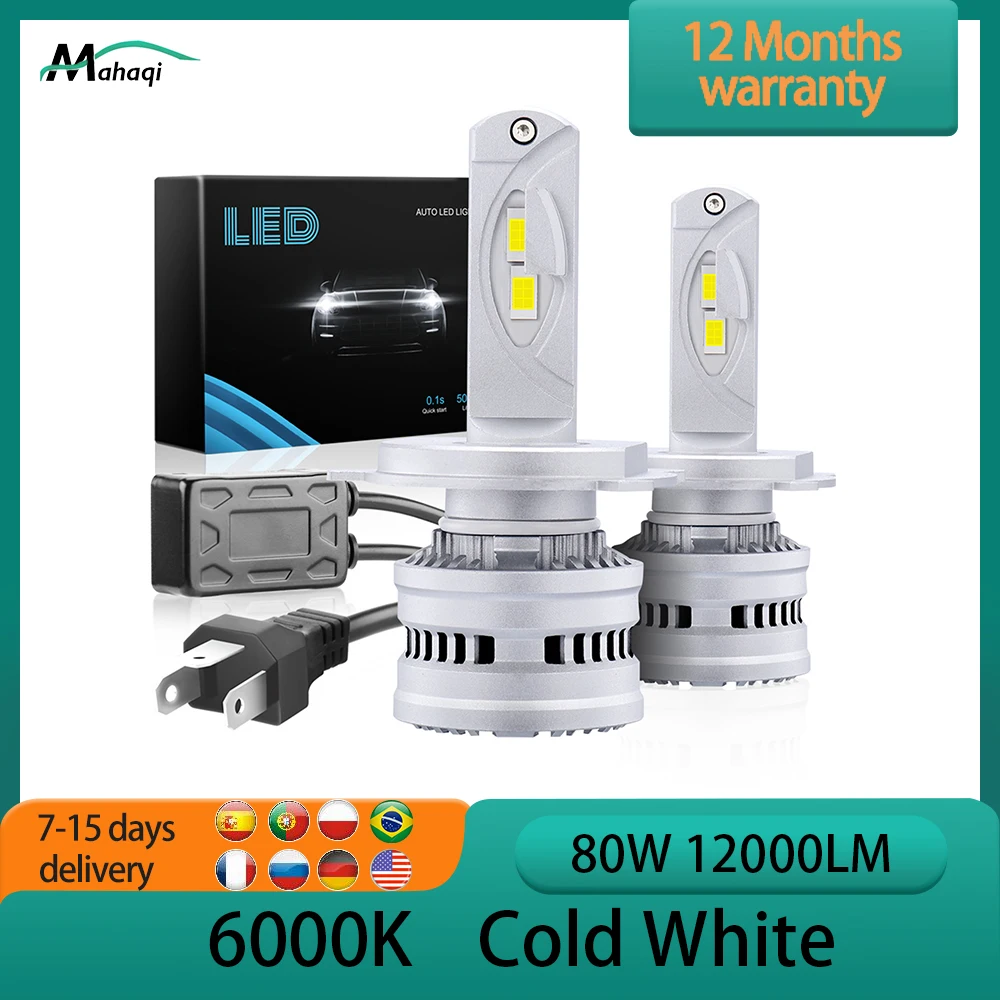 

MAHAQI H4 H1 LED H7 Canbus H11 H8 HB3 9005 HB4 светодиодный лампы для автомобильных фар H7 9006 лм 6500K 80 Вт 12 в 24 В Автомобильные противотуманные фары