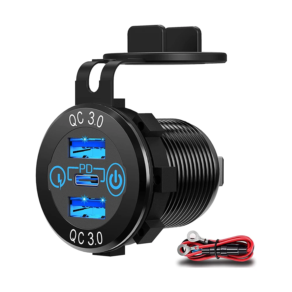 60 Вт Двойной QC 3 0 USB и C PD Тип-C Трехместный Разъем 12-24V Алюминий автомобиля Зарядное