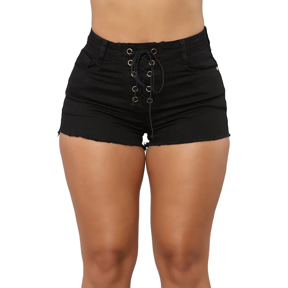 

2021 Sexy Low Waist Bandage Denim Ripped Hole Short Jeans Women Mini Skinny Sexy Club DJ Dance Shorts New White Blue Black