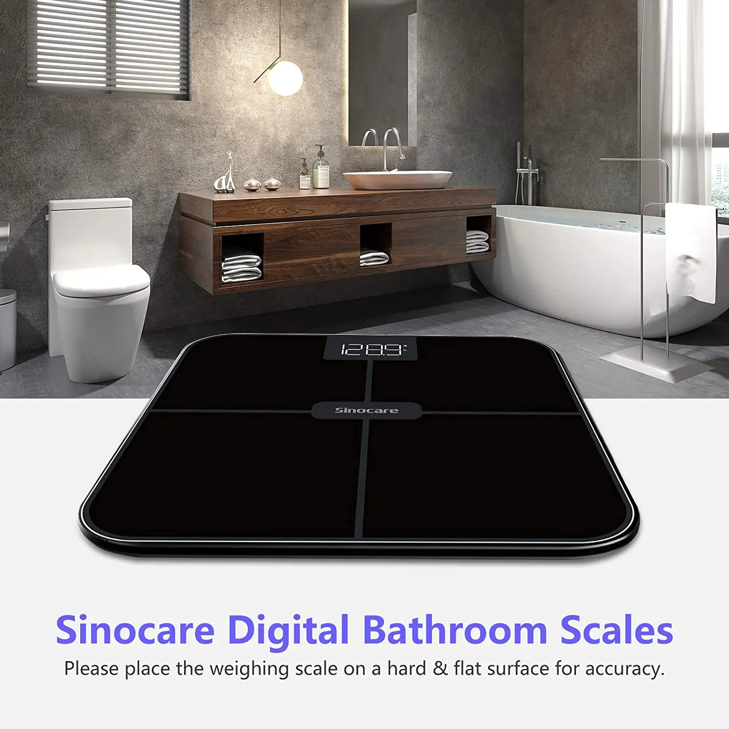 

Sinocare Bluetooth Body Fat Scale,Smart Body Fat Electronic Scale ,0.1kg accuracy with 3 stone / kg / lb,Square ,LED Display,APP