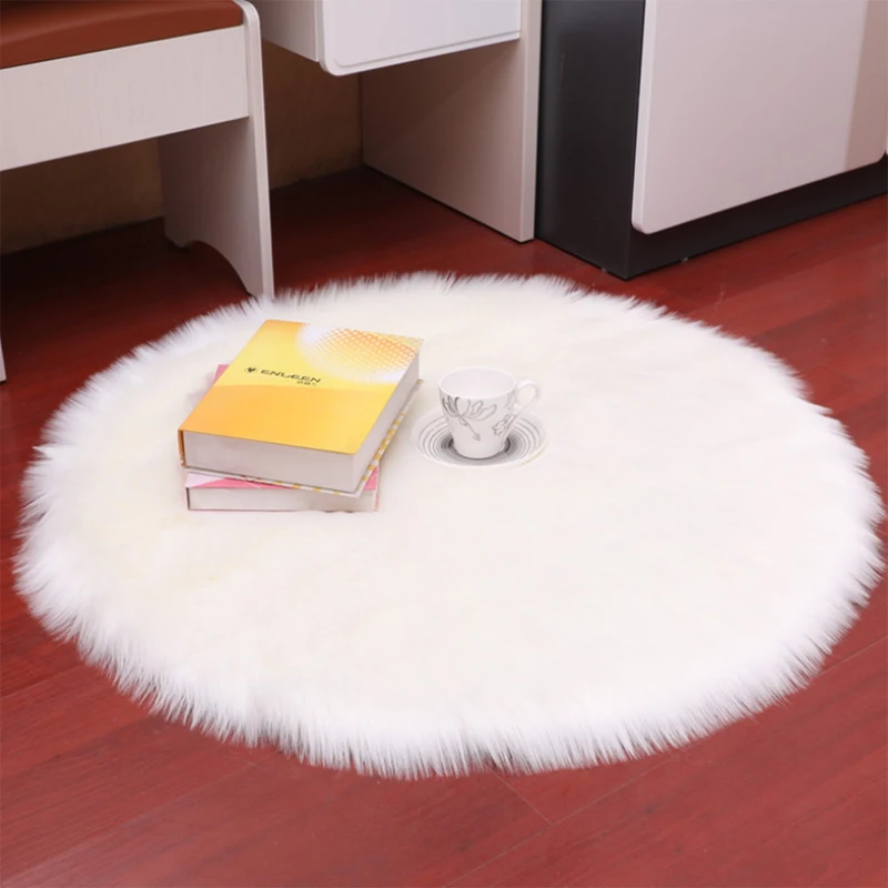 

Bedroom Round Fluffy Area Rugs Soft Sheepskin Long Hair Mat Faux Fur Wool Carpets