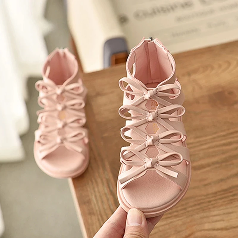

Girls Sandals Gladiator Flowers Bow Sweet Soft Children Casual Beach Shoes Kids Summer Sandals Princess Fashion Pink White Shoes