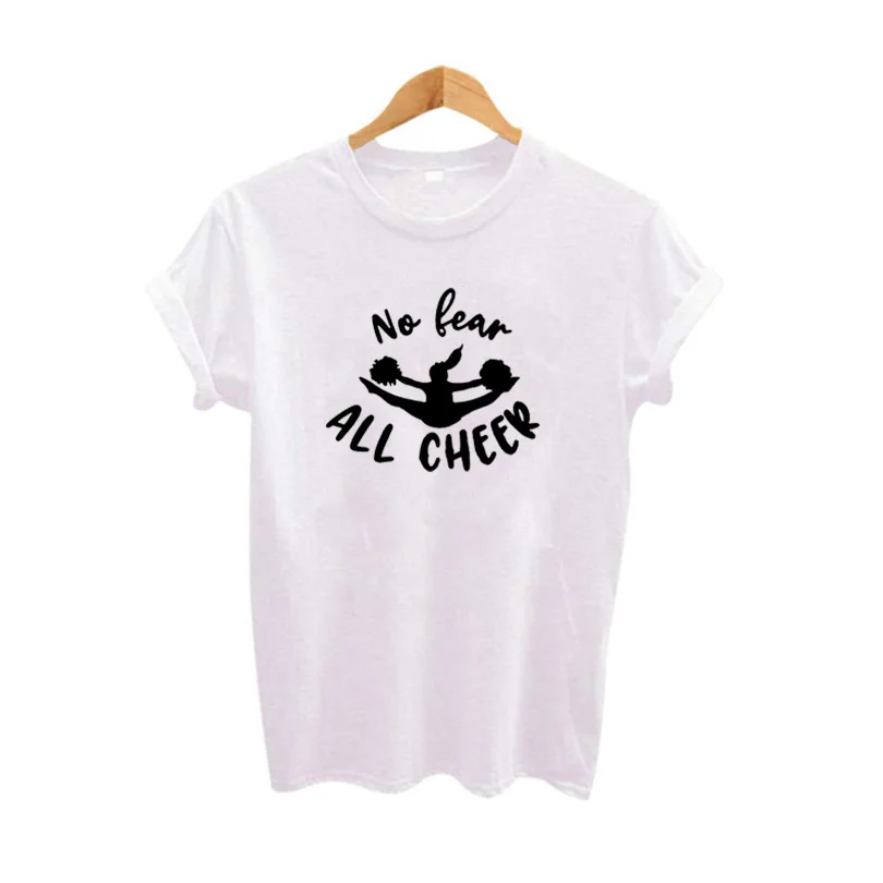 

Summer T-shirt No Fear All Cheer T Shirt Womens Hipster Party Harajuku Slogan Print Black White Tops Fashion Graphic Tee Shirt