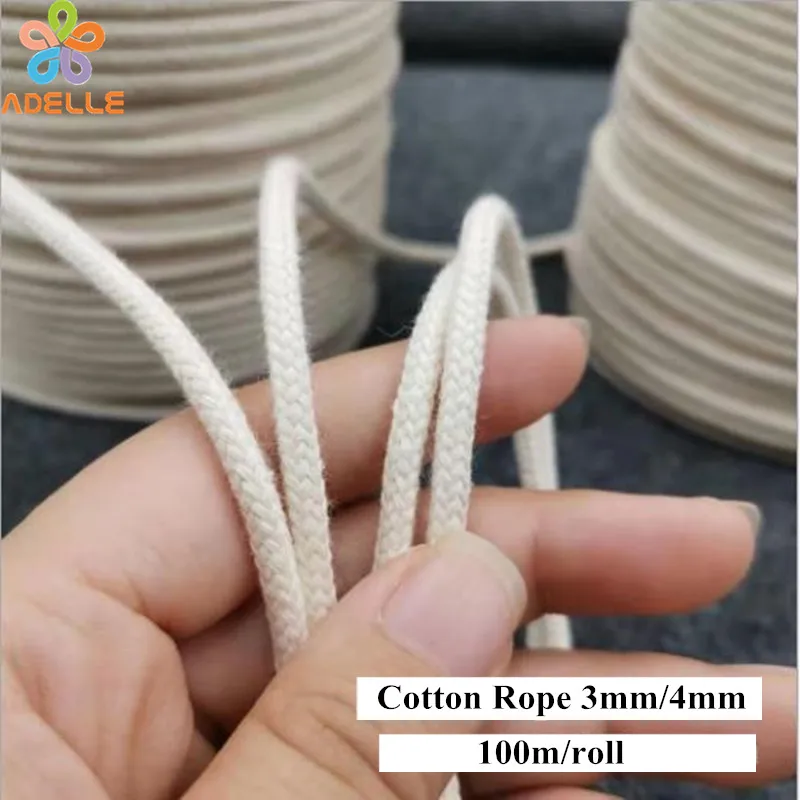 Естественный цвет 3/4 мм плетеный 100% из хлопчатобумажного каната 21С с сильное ядро