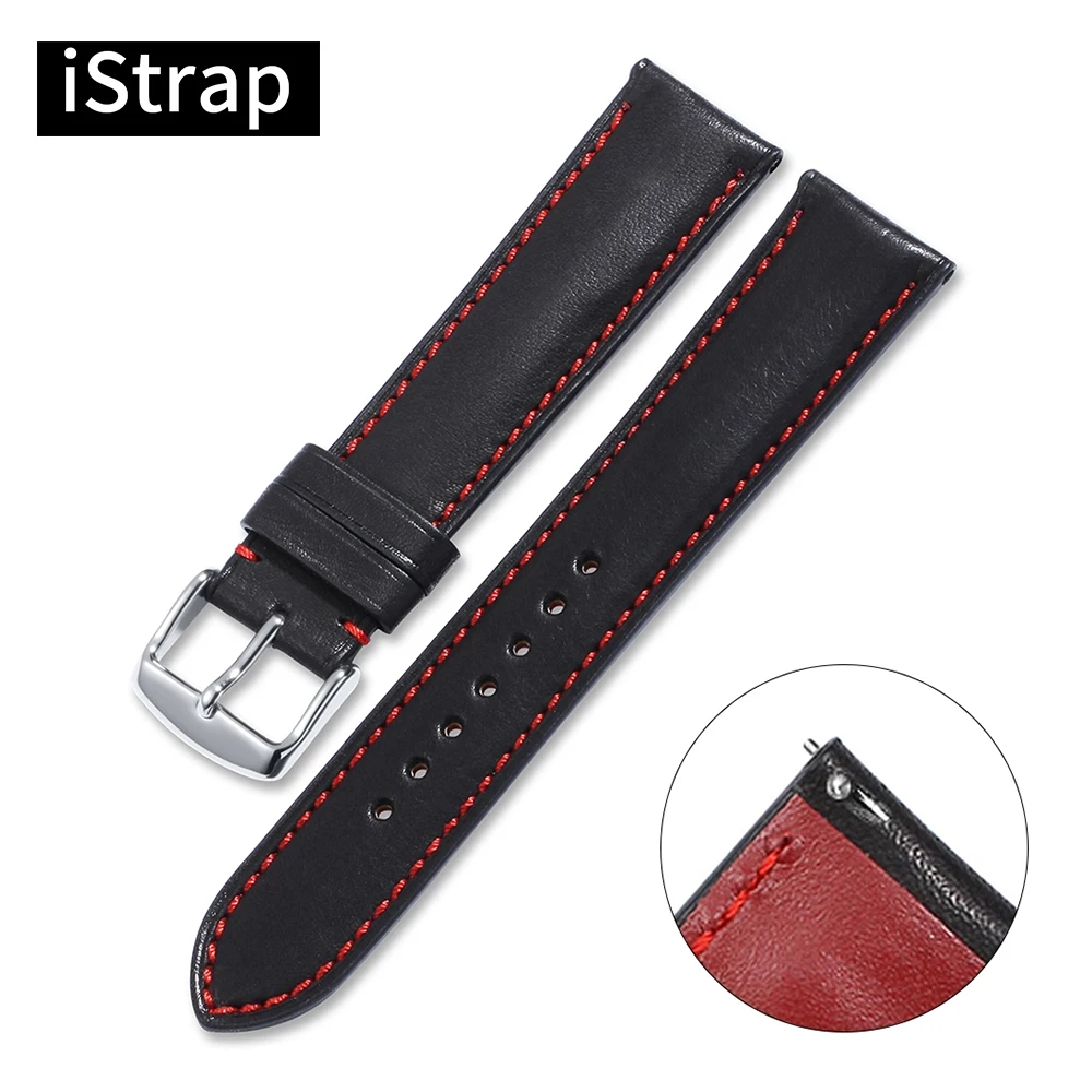 

iStrap Watch Strap Black Watch band Genuine leather with Release Spring Bar