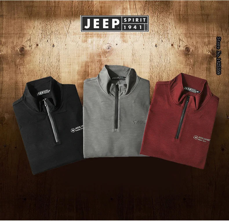JEEP SPIRIT брендовая Осенняя футболка мужская с длинным рукавом Стенд половина на молнии воротник Теплая мужская футболка однотонная футболка homme