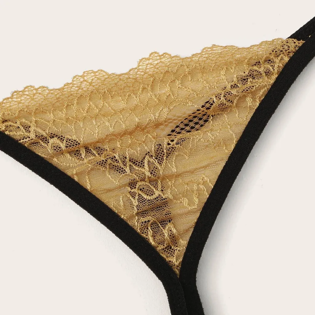 Mujer lingerie erotic New Sexy Women Lace Lingerie Wire Free Underwear Bowknot Bra Thong G-String Set ropa interior #351025 |