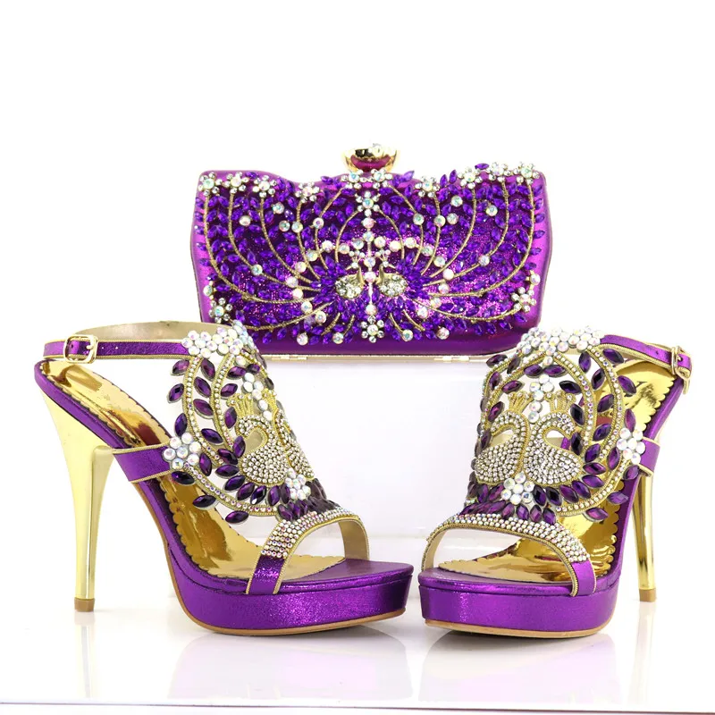 

Purple African Women Sandals Decorated with Rhinestone Italy Wedding Shoes for Party Italian design Sexy High Heels Pump