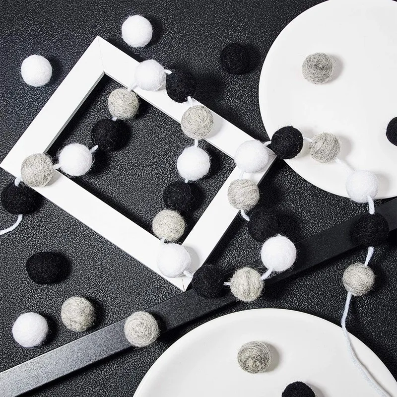 

2 Pcs Felt Ball Garland Pom Pom Garland Handmade 6.5 Feet Long 24 BallsGarlands for Wall Christmas Decoration