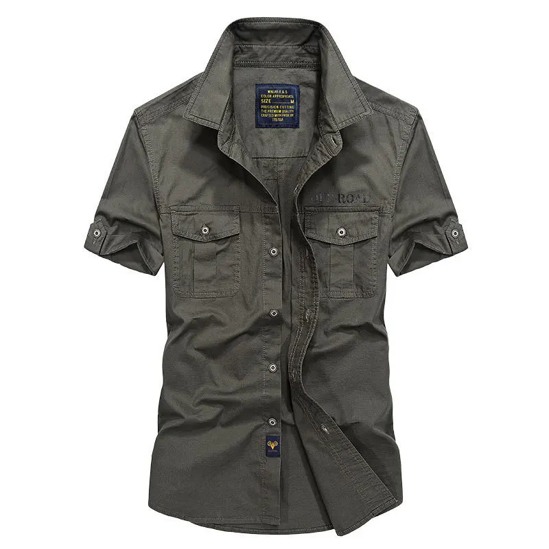 Новая летняя мужская рубашка в стиле милитари хлопковая с коротким рукавом