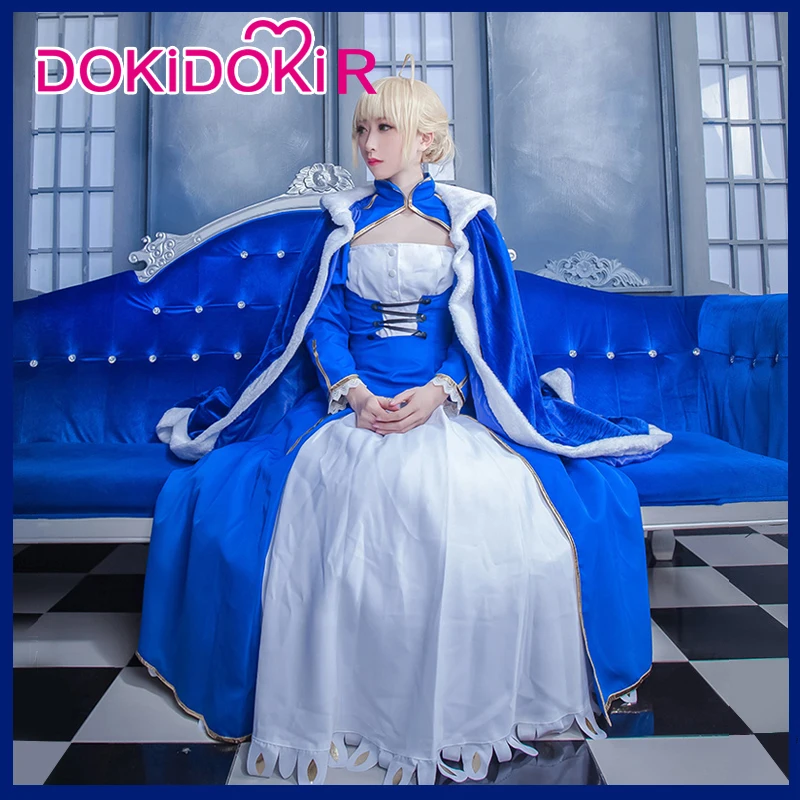 DokiDoki R игра Fate Косплей Arutoria Pendoragon Saber Fate/stay night костюм женское синее платье на