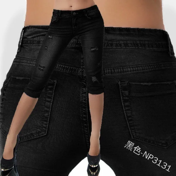 

WEPBEL Women Mid-Waist Cropped Pants Casual Ripped Jeans Women's Jeans Denim Skinny Sexy Ripped Pockets Button Fashion