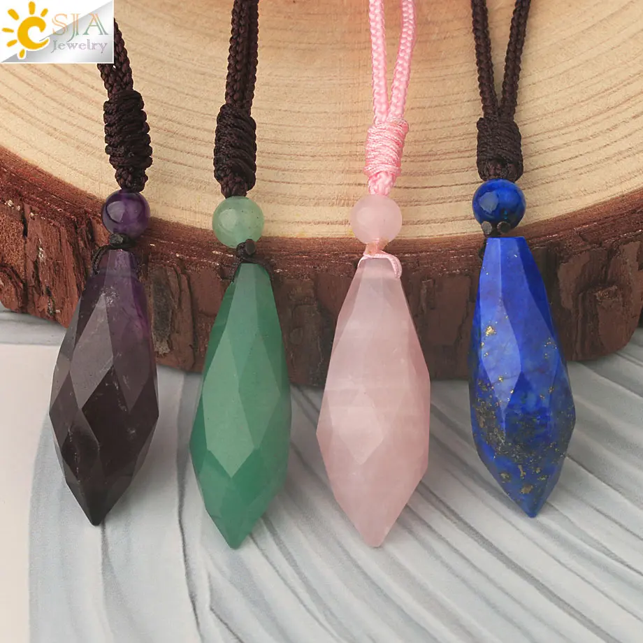 Ожерелье CSJA длинное ожерелье с подвеской в виде капли воды ограненный природный