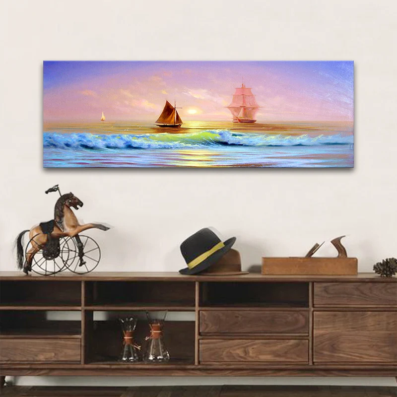 

Sailing Ship At Sea Sailboat Wave Oil Painting on Canvas Posters and Prints Cuadros Wall Art Pictures For Living Room