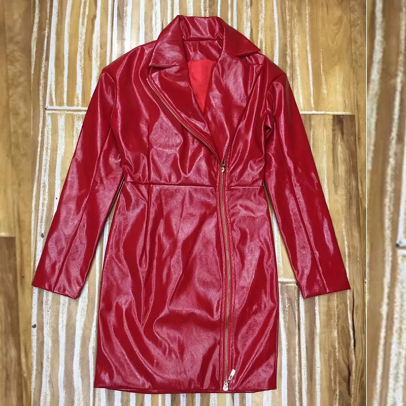 Модное красное платье на молнии с v образным вырезом и длинным рукавом Осень зима