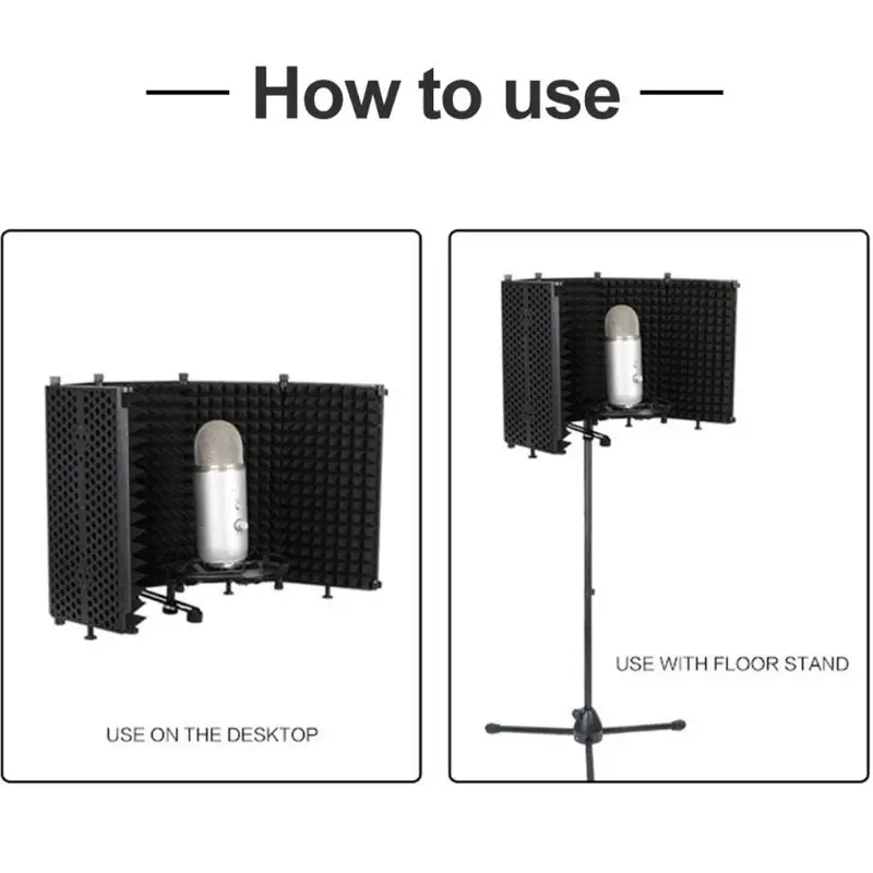

Portable Microphone Isolation Shield Adjustable Angle Foldable Cover Wind Screen 77HA