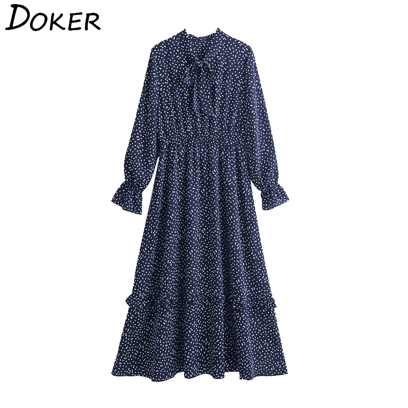 Весна лето 2020 Новое шифоновое платье в горошек Женская одежда с длинным рукавом v