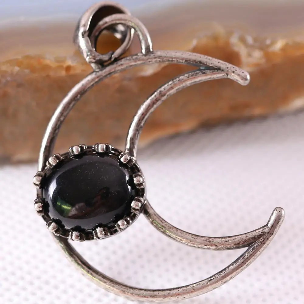 Ожерелье с подвеской из натурального камня черный оникс половинная Луна