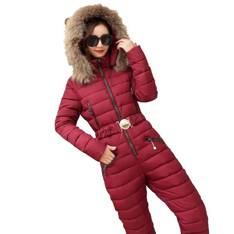 2019 New Women's winter new parka fashion slim onesies coat hooded real fur collar coat warm snow jacket with belt