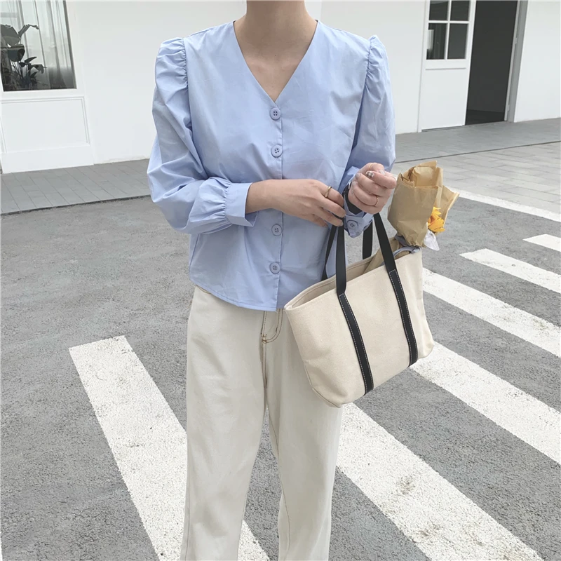 Женская винтажная рубашка COIGARSAM однобортная синяя и желтая с длинным рукавом