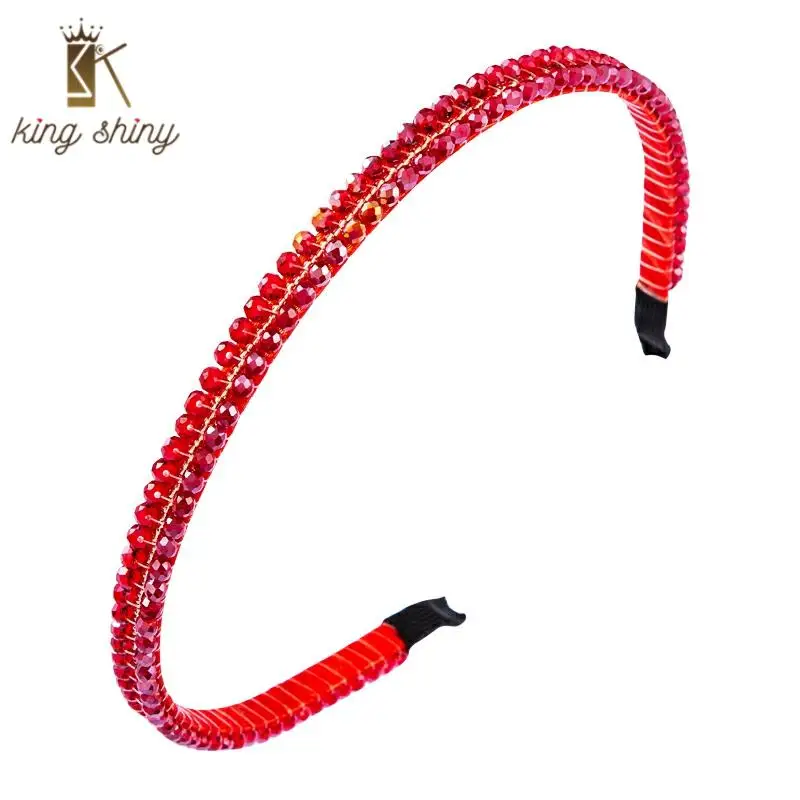

Elegant Korean Multi Color Full Crystal Headband for Woman Vintage Hand Made Beaded Thin Hairband Woman Party Hair Accessories