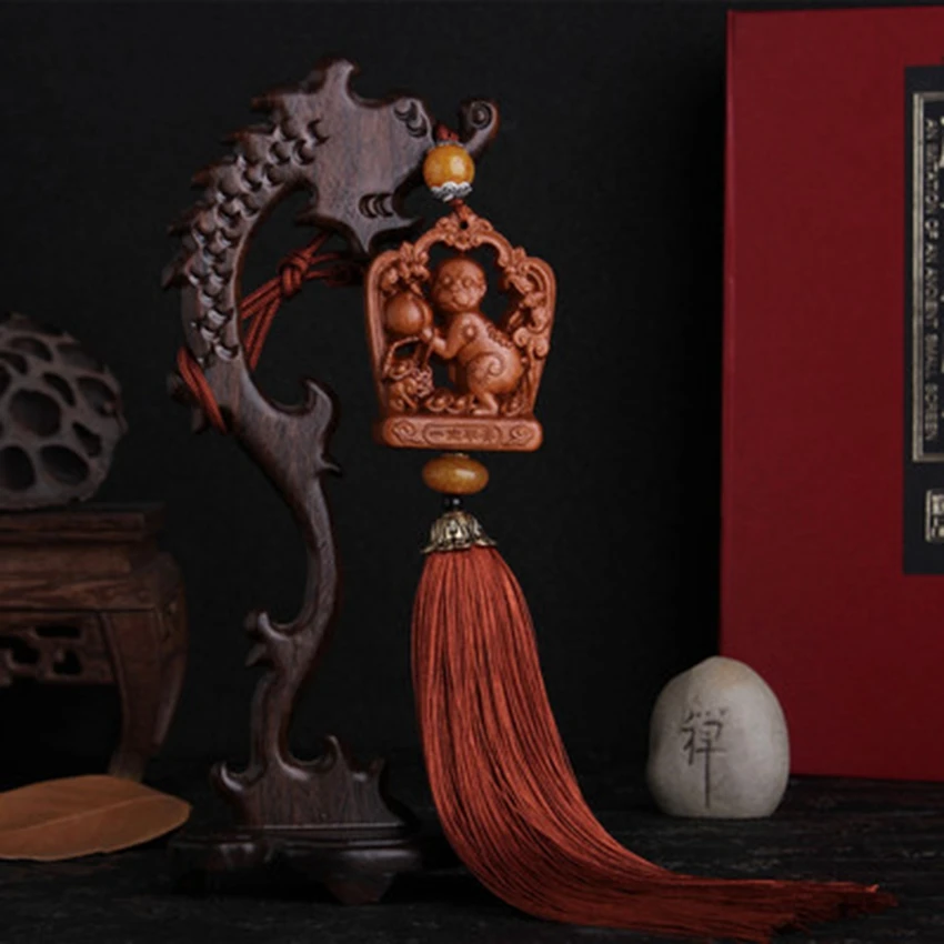 Модный кулон из красного дерева автомобильный зодиак подвеска в виде обезьяны