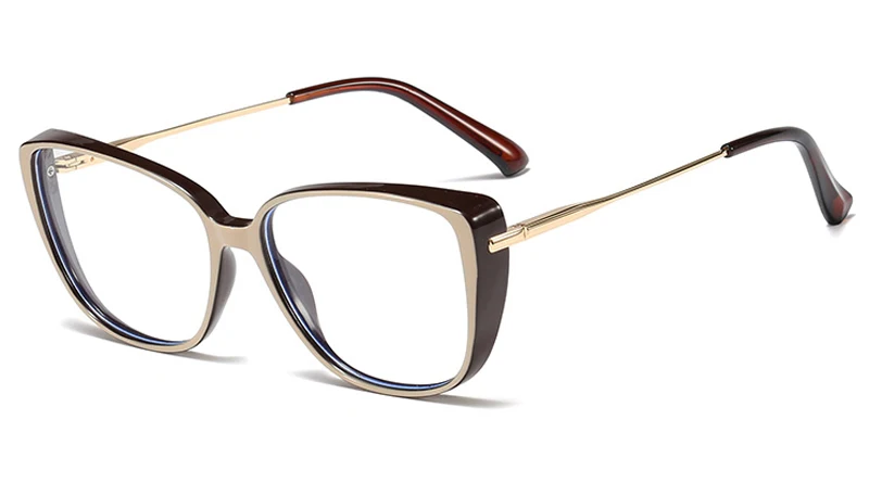 khaki brown frame Peekaboo tr90, анти-синий светильник, очки для женщин, компьютер, половина металла, женские оптические очки, кошачий глаз, женские подарки, аксессуары - Цвет оправы: khaki brown frame