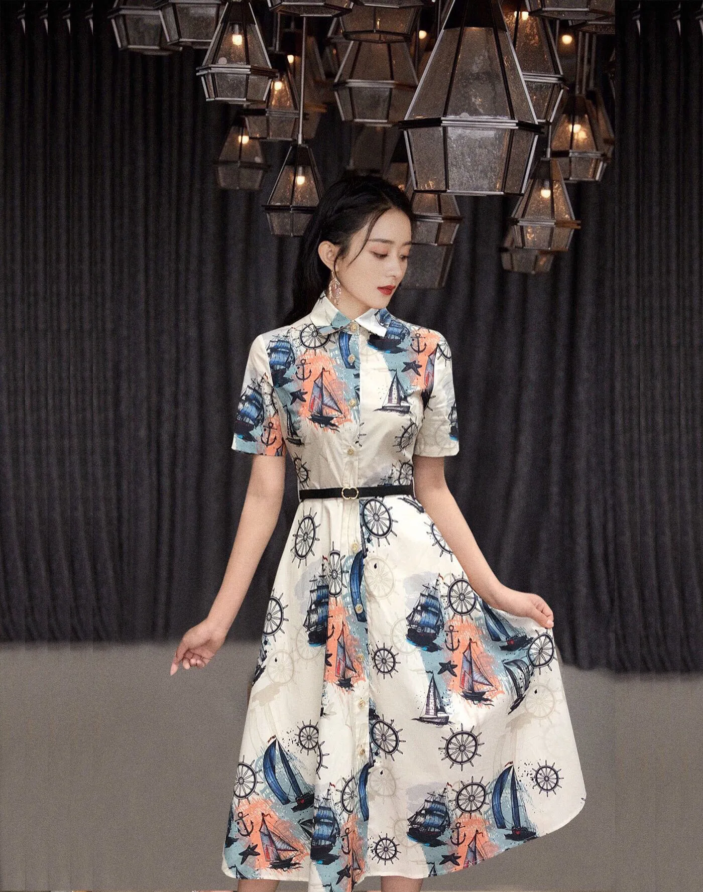 

2021 Summer Brand Designer Sexy Luxury Dress Women 100%Cotton Elegant Party Dresses Vessels Printing Skirt Matching Belt 0600