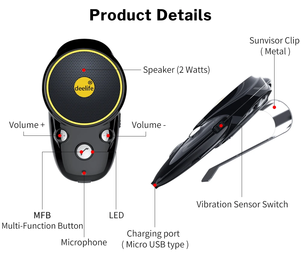 Deelife Громкая связь Bluetooth автомобильный комплект Солнцезащитный козырек динамик авто беспроводной динамик телефон Carkit для телефона руки бесплатно