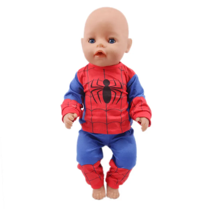 2 шт./компл. Пижама-паук Superheros Одежда для кукол новорожденных 43 см и 18-дюймовая