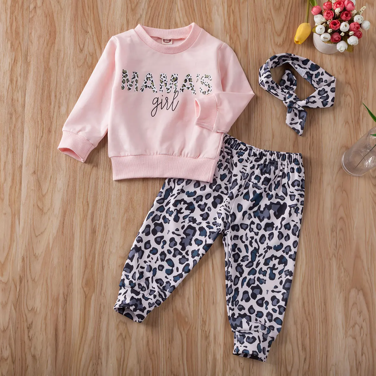Newborn Infant Baby Girl Leopard Print Sweatshirt Hoodies Tops Pants Leggings Headband Outfit Clothes 3Pcs Warm Autumn 0-2Y