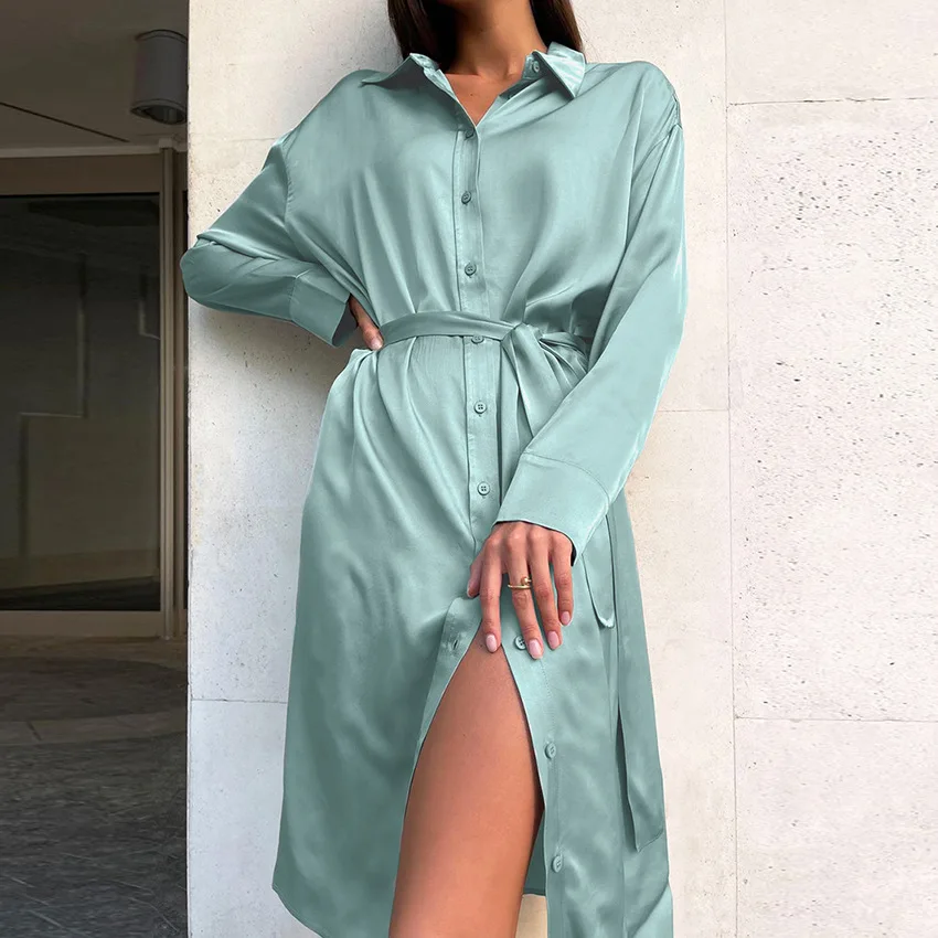 

Женская драпировка из искусственного шелка, платье средней длины с тонкой талией, осень 2021