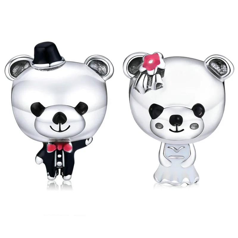 

1 шт. новый милый свадебный медведь кулон DIY Бусины Подходит для оригинального Pandora Шарм браслет дамы ювелирные изделия подарки