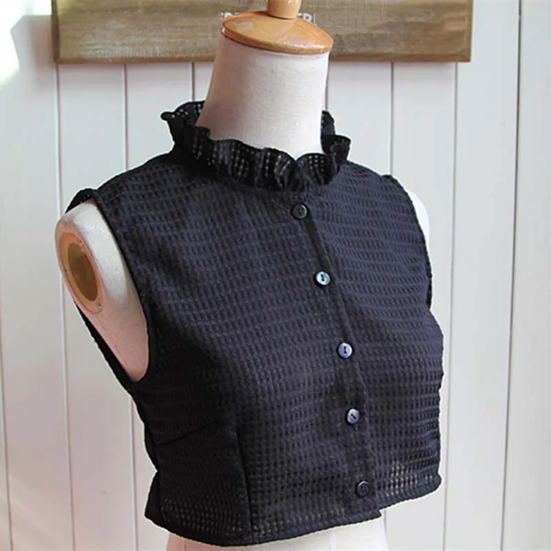 Нежная женская Стильная белая и черная плиссированная рубашка со стоячим