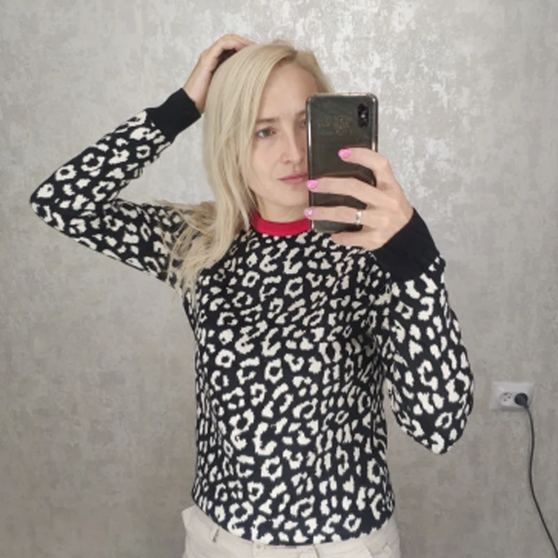 

Leopard Jacquard Warm Sweaters Pullover Women Knitted Jumper Female Fashion Wool Blends 2020 Autumn Winter Korean