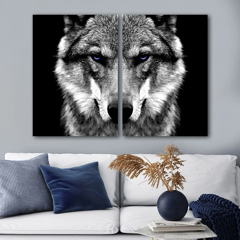 

Wall Art Picture Wild Animal Wolf Head Poster Nordic Style Black White Canvas Painting Print Home Room Decoration
