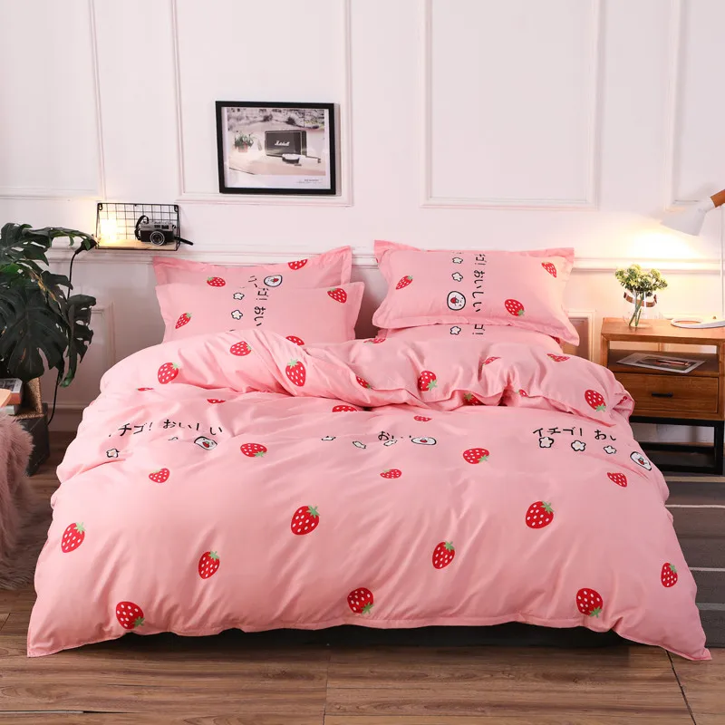 Простое постельное белье розового и зеленого цвета в горошек с оленем Комплект