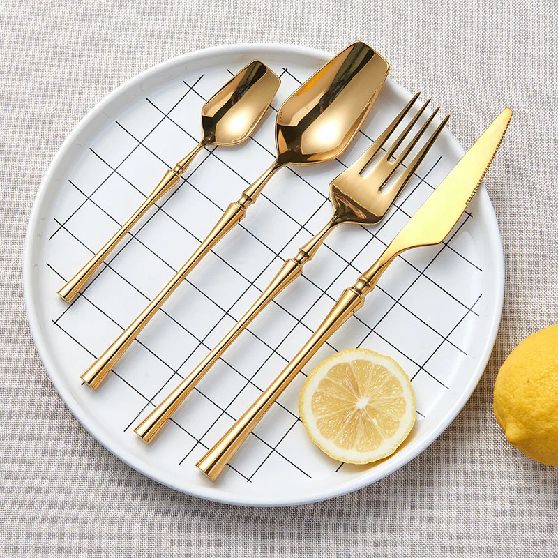 

4Pcs Stainless Steel Bright Gold Dinnerware Set Fork Spoon Knive Tableware Steel Cutlery Set Kitchen Matte Dinner Set Silverware