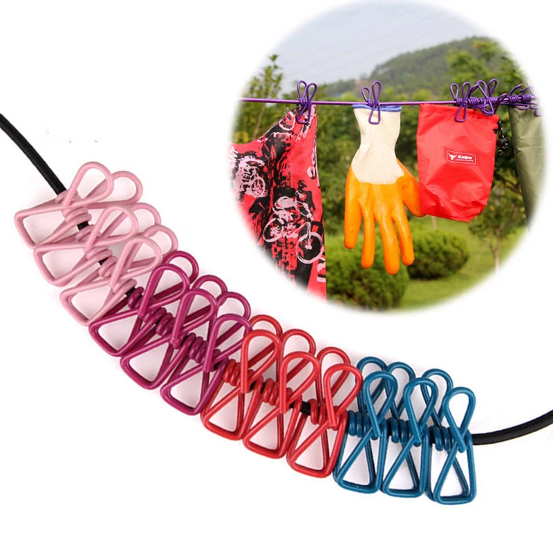 

4M Outdoor Camping Non-slip Stretch Clothesline With 12Clips Travel Stretchy Clothesline Sock Line Hanging Laundry Drying Rope